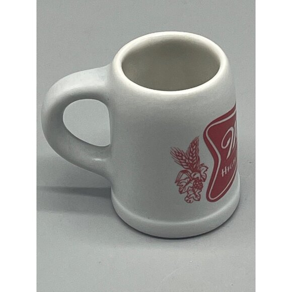 Miller high life beer mug shot glass floral red gray glass length 2.5" READ - Picture 2 of 6